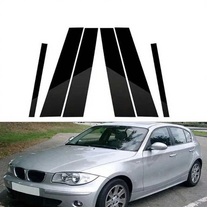 Kit de stickers Noires Brillantes | Carbone – Montants de Portes BMW Série 1 (E81/E82/E87/E88) 2004–2013 HushBimmer