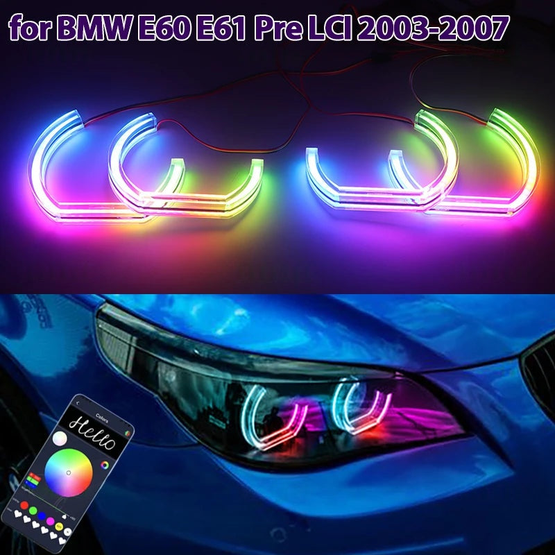 Angel Eyes LED Multicolores – Contrôle App – BMW E60 E61 Pre-LCI (2003–2007) HushBimmer