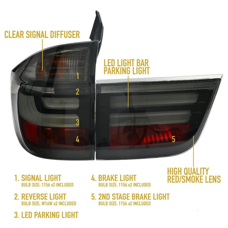 Feux Arrière fumé LED – Compatibles BMW X5 E70 (2007 à 2013) HushBimmer