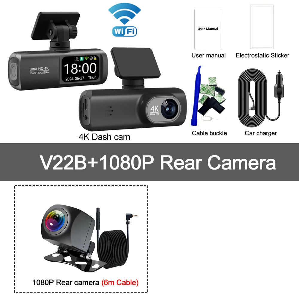 Caméra Dashcam 4K UHD Double Objectif avec WiFi, GPS et Surveillance 24h HushBimmer