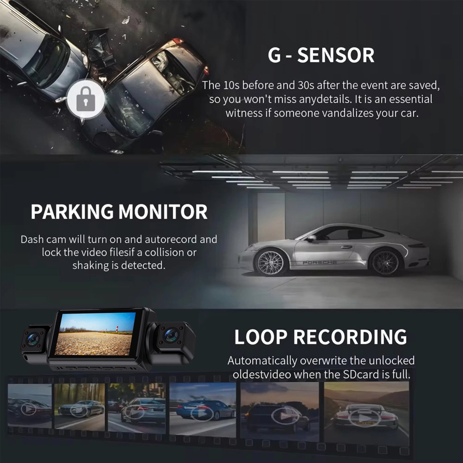 Caméra Dashcam Voiture 4 Canaux FHD 1080P – WiFi, Vision Nocturne, Surveillance 24h, Enregistrement en Boucle HushBimmer