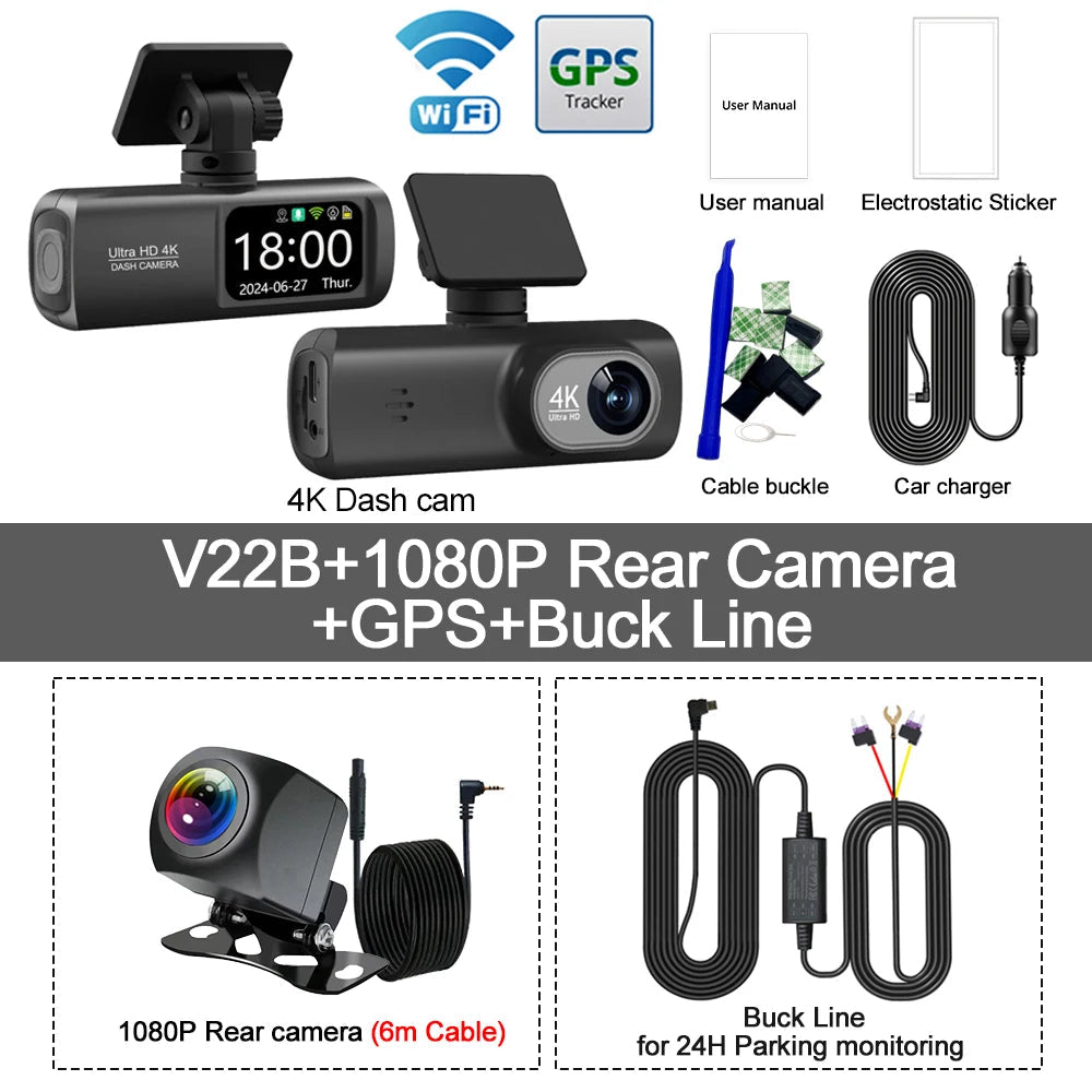 Caméra Dashcam 4K UHD Double Objectif avec WiFi, GPS et Surveillance 24h HushBimmer