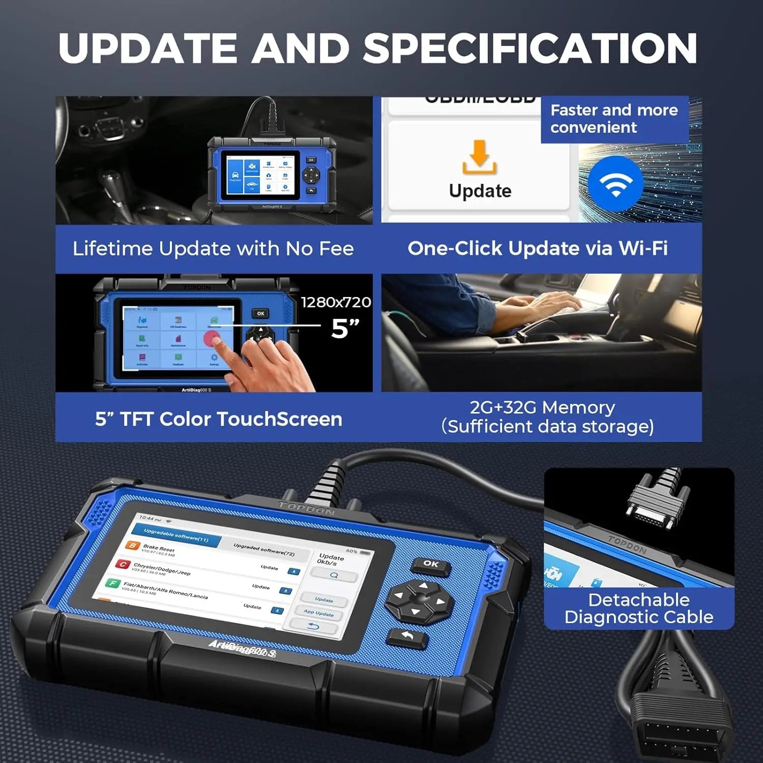 TOPDON ArtiDiag600S – Scanner Diagnostic Auto Professionnel OBD2 | Lecture Codes Moteur, ABS, Airbag, Transmission + 9 Réinitialisations Spécialisées HushBimmer