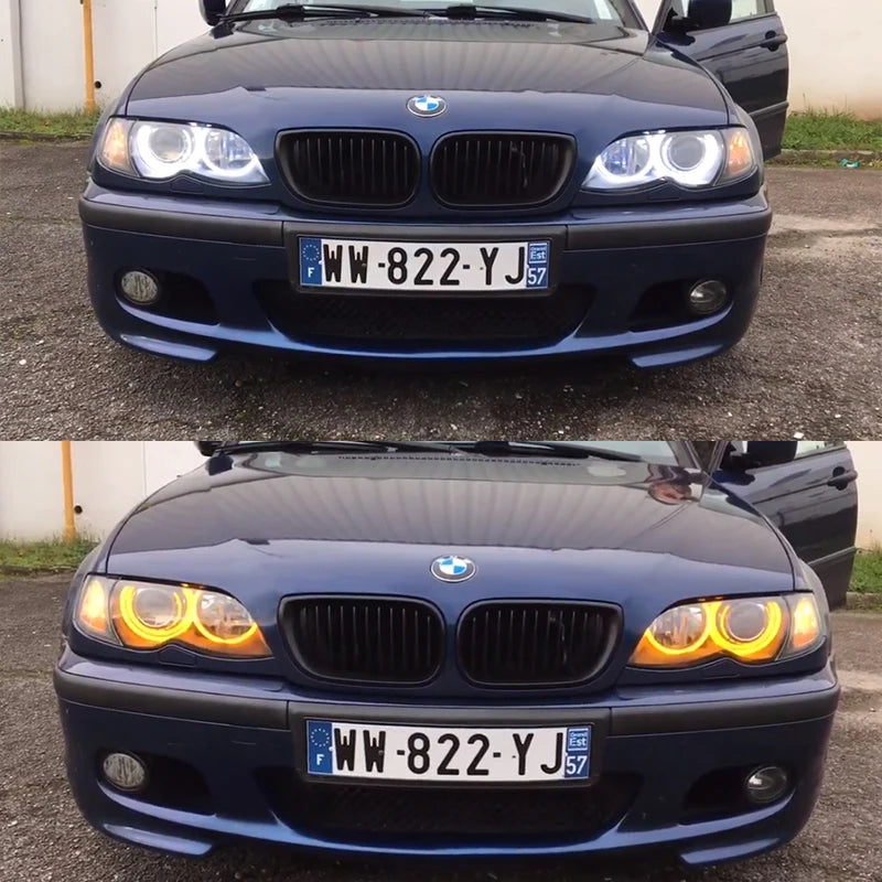 Angel Eyes LED Blanc 6000K – Pack 4 Anneaux – BMW Série 3 E46 (1998–2006) – Halogène & Xénon HushBimmer