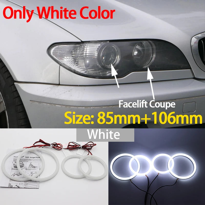 Angel Eyes LED Blanc 6000K – Pack 4 Anneaux – BMW Série 3 E46 (1998–2006) – Halogène & Xénon HushBimmer