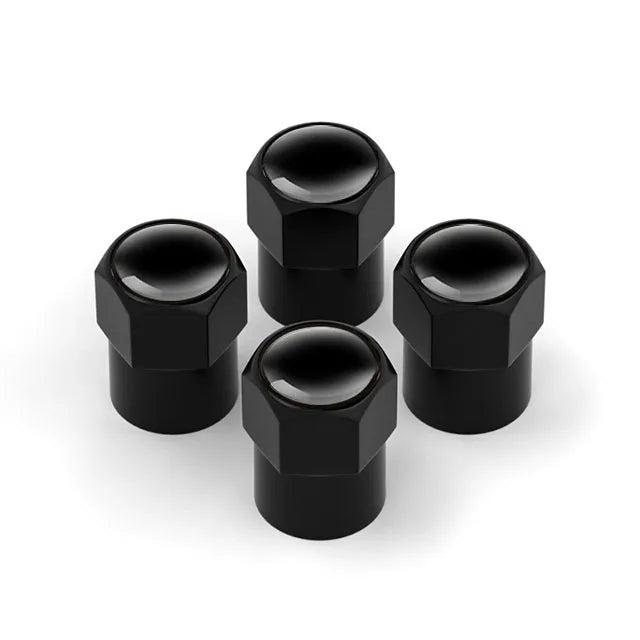Lot de 4 Capuchons de Valve Hexagonaux Noirs – Aluminium – Universels pour Voiture, Moto, Vélo, Camion HushBimmer