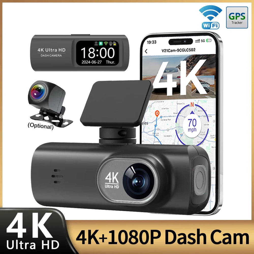 Caméra Dashcam 4K UHD Double Objectif avec WiFi, GPS et Surveillance 24h HushBimmer