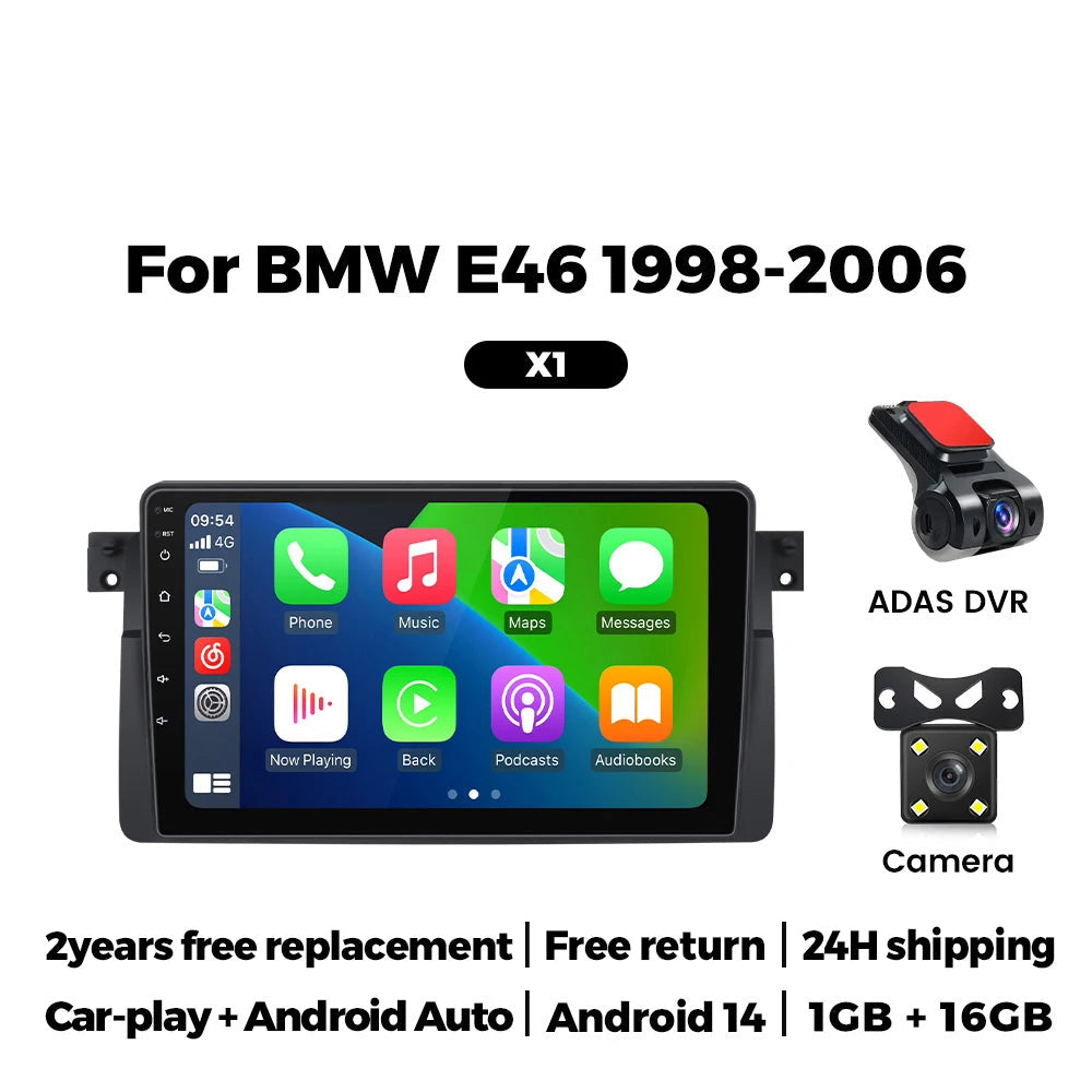 Autoradio Android 14 9" – CarPlay Sans Fil & Android Auto – Pour BMW E46 M3 318i 320i 325i 330i 335i (1998-2006) HushBimmer