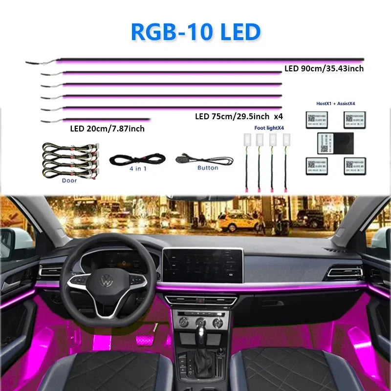 Kit Lumières Ambiance Intérieure Voiture 6 à 22 en 1 – LED Multicolores Contrôle App – Éclairage Atmosphère Musique – 12V HushBimmer
