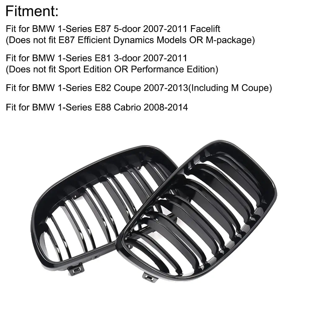 Calandre Double Barre Noire Brillante – BMW Série 1 E81 E87 E82 E88 (2004-2011) HushBimmer