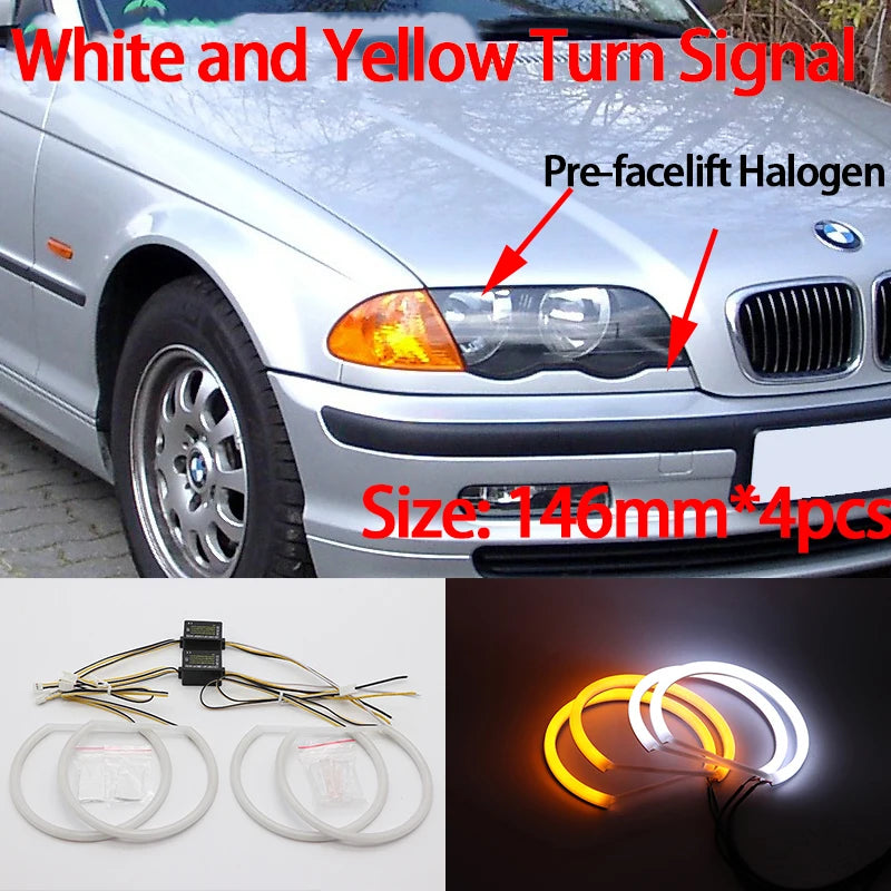 Angel Eyes LED Blanc 6000K – Pack 4 Anneaux – BMW Série 3 E46 (1998–2006) – Halogène & Xénon HushBimmer