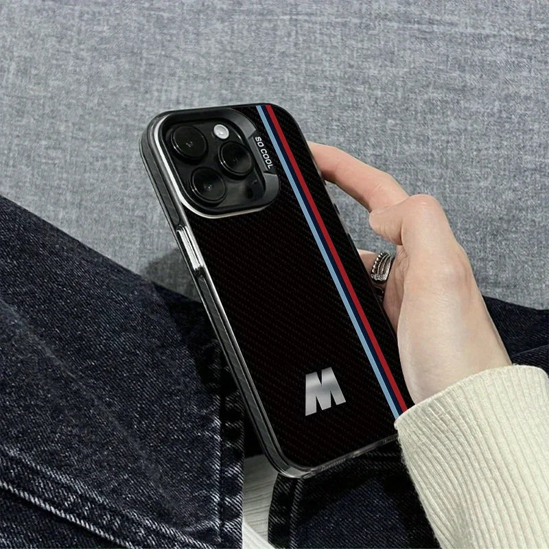Coque iPhone 16, 15, 14, 13, 12, 11 Pro/Pro Max/Plus – BMW Design Striped Letter M Transparent Souple Anti-Choc HushBimmer