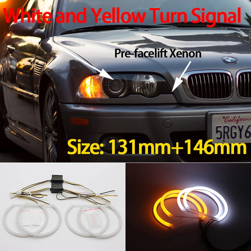 Angel Eyes LED Blanc 6000K – Pack 4 Anneaux – BMW Série 3 E46 (1998–2006) – Halogène & Xénon HushBimmer