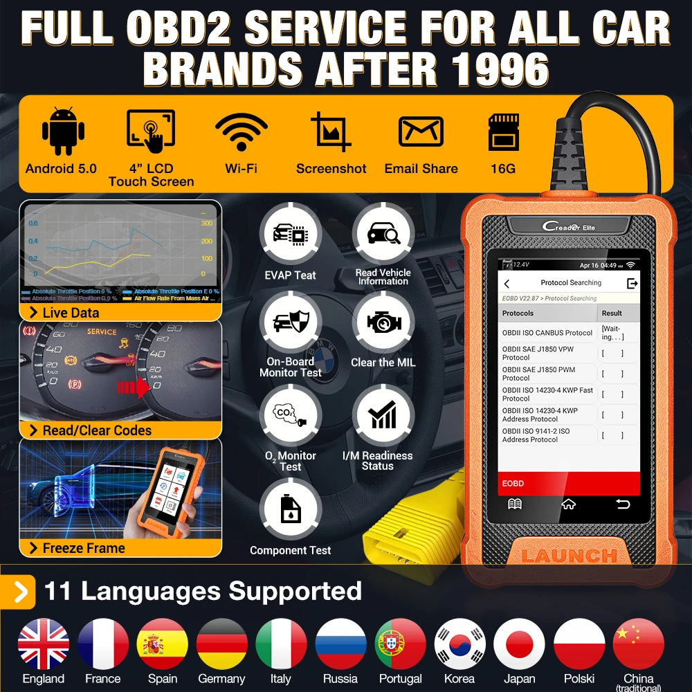 LAUNCH X431 Creader Elite – Scanner Diagnostic OBD2 Complet avec Codage ECU & Fonctions Bi-directionnelles – 31+ Réinitialisations – Pour BMW / BENZ / AUDI et + HushBimmer