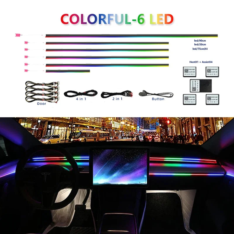 Kit Lumières Ambiance Intérieure Voiture 6 à 22 en 1 – LED Multicolores Contrôle App – Éclairage Atmosphère Musique – 12V HushBimmer