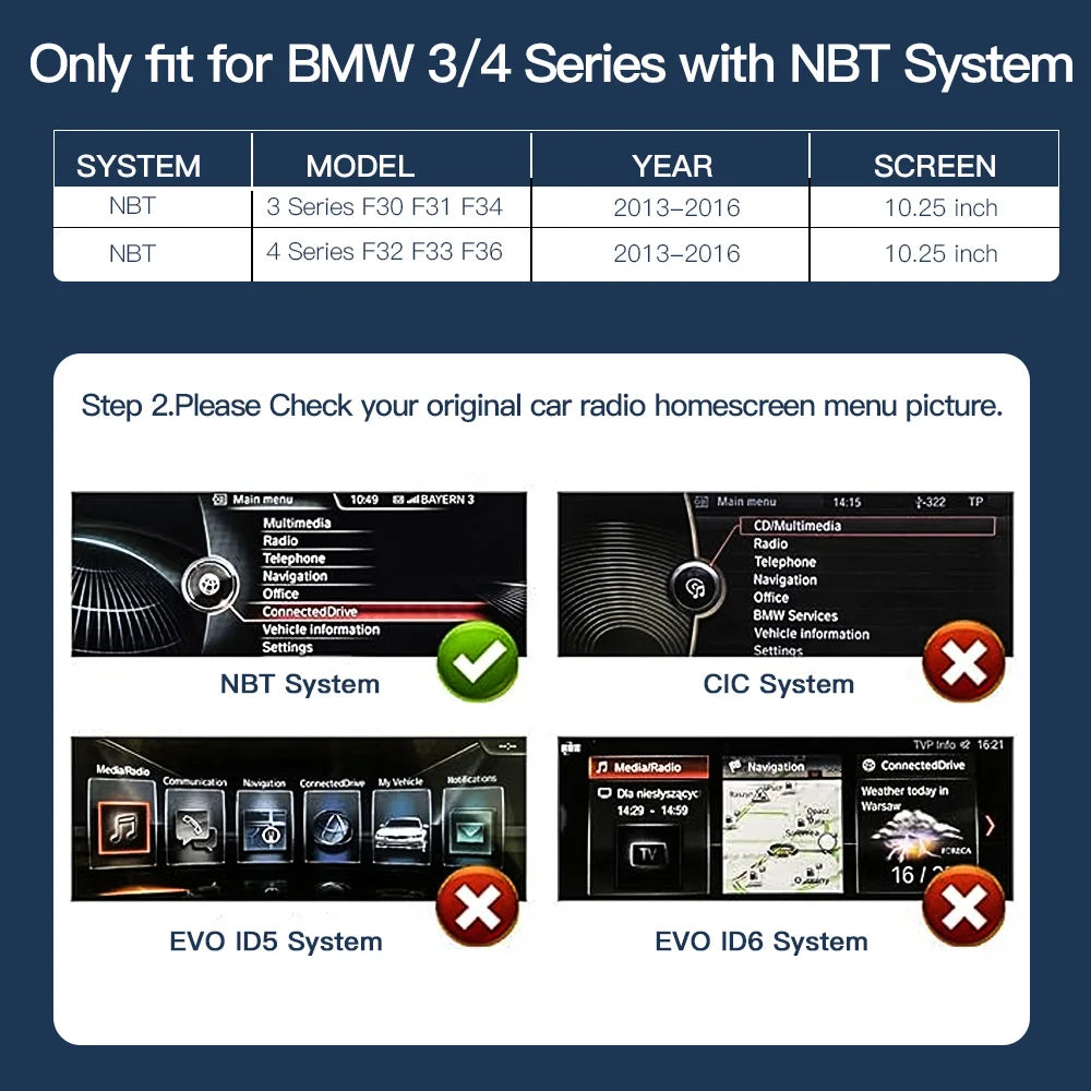 Écran Tactile GPS CarPlay & Android Auto – Pour BMW Série 1/2/3/4/5 F10 F11 F20 F21 F22 F30 F31 (Système NBT) HushBimmer