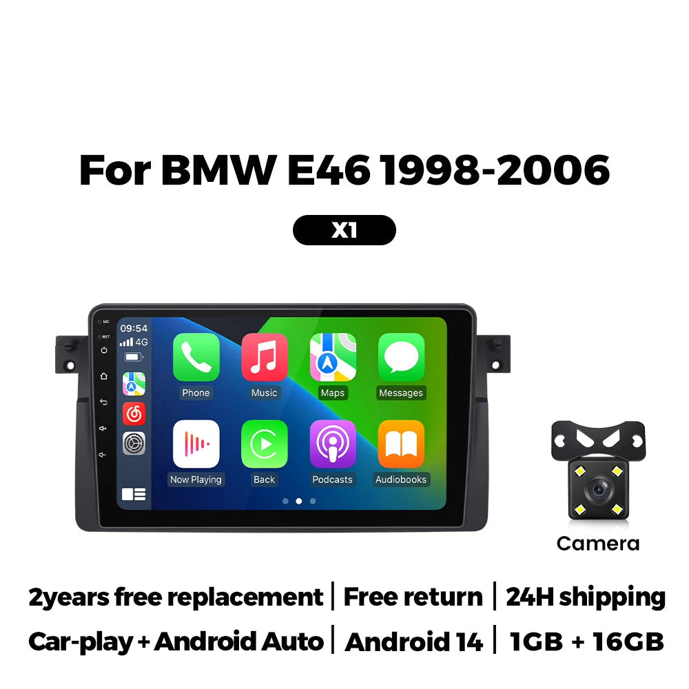 Autoradio Android 14 9" – CarPlay Sans Fil & Android Auto – Pour BMW E46 M3 318i 320i 325i 330i 335i (1998-2006) HushBimmer