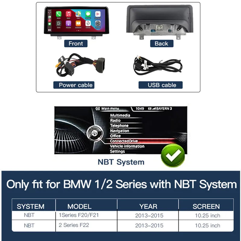 Écran Tactile GPS CarPlay & Android Auto – Pour BMW Série 1/2/3/4/5 F10 F11 F20 F21 F22 F30 F31 (Système NBT) HushBimmer