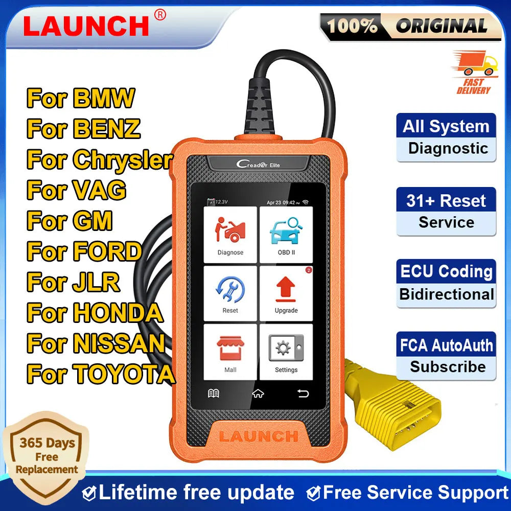 LAUNCH X431 Creader Elite – Scanner Diagnostic OBD2 Complet avec Codage ECU & Fonctions Bi-directionnelles – 31+ Réinitialisations – Pour BMW / BENZ / AUDI et + HushBimmer