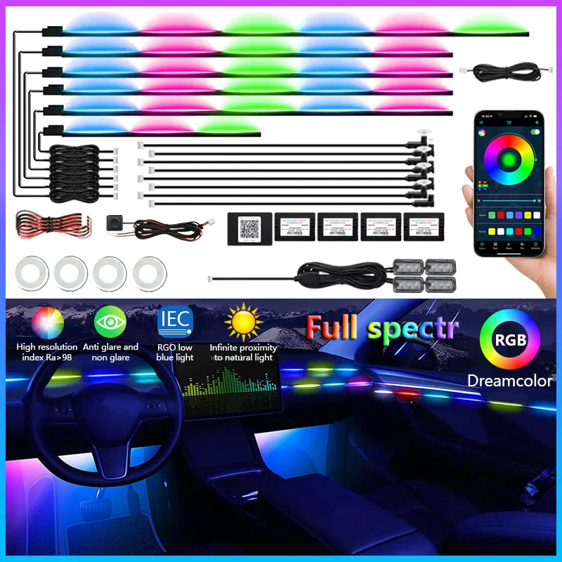 Kit Lumières Ambiance Intérieure Voiture 6 à 22 en 1 – LED Multicolores Contrôle App – Éclairage Atmosphère Musique – 12V HushBimmer