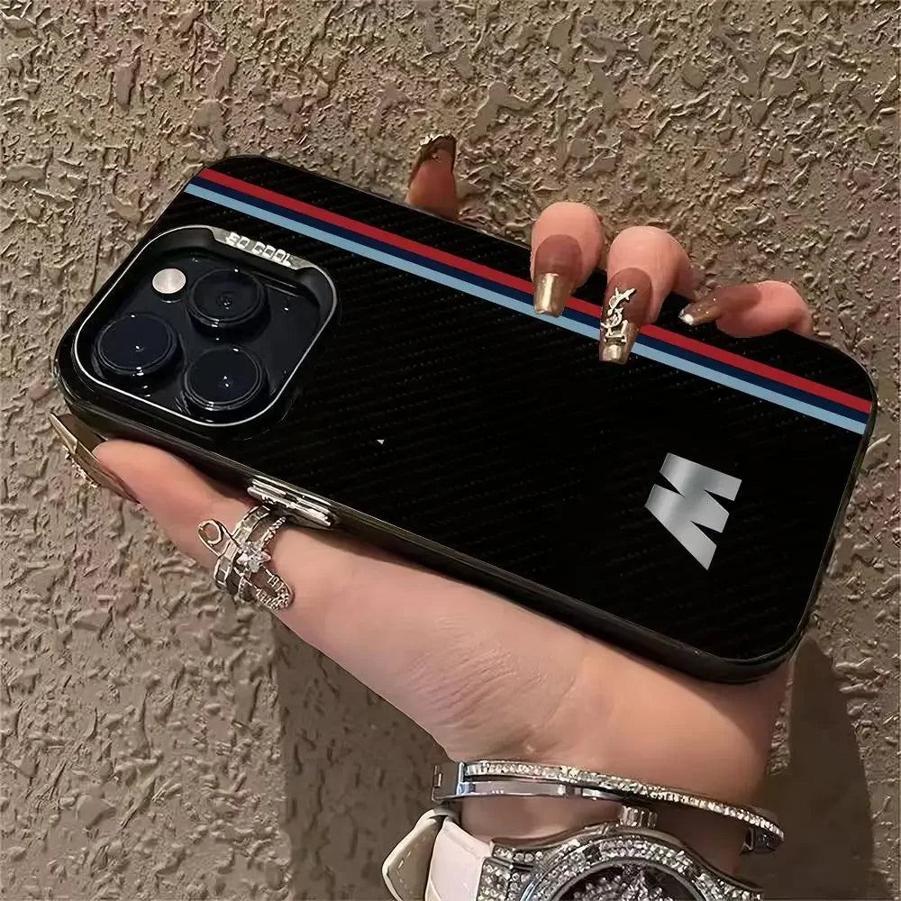 Coque iPhone 16, 15, 14, 13, 12, 11 Pro/Pro Max/Plus – BMW Design Striped Letter M Transparent Souple Anti-Choc HushBimmer