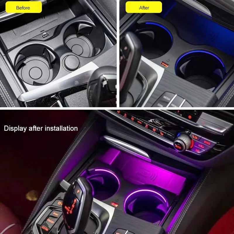 Cadre de Porte-Gobelet LED pour BMW – Éclairage Ambiant Intégré & Finition Premium HushBimmer