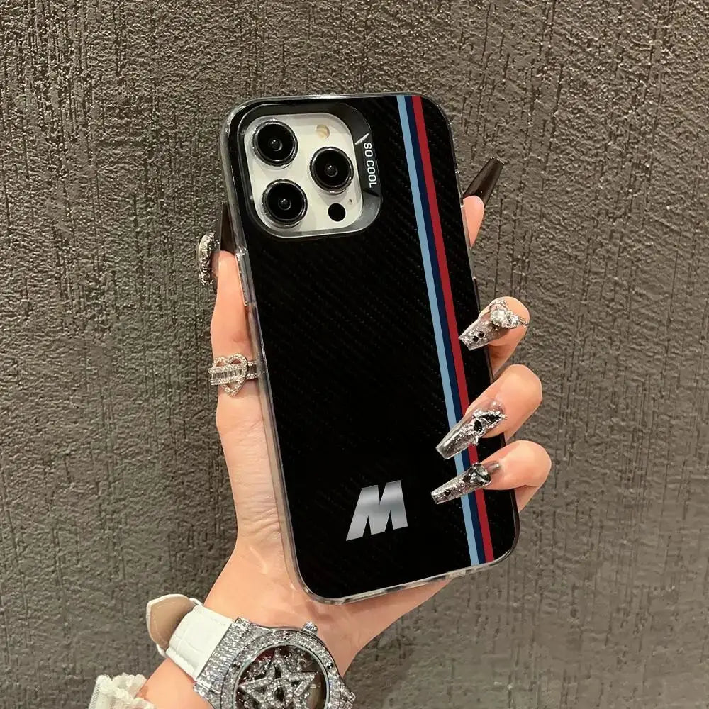 Coque iPhone 16, 15, 14, 13, 12, 11 Pro/Pro Max/Plus – BMW Design Striped Letter M Transparent Souple Anti-Choc HushBimmer