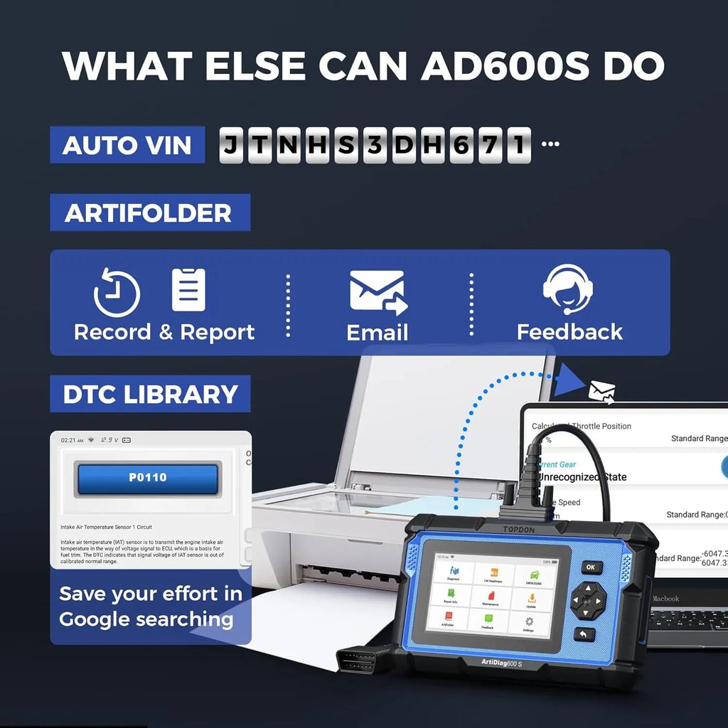 TOPDON ArtiDiag600S – Scanner Diagnostic Auto Professionnel OBD2 | Lecture Codes Moteur, ABS, Airbag, Transmission + 9 Réinitialisations Spécialisées HushBimmer