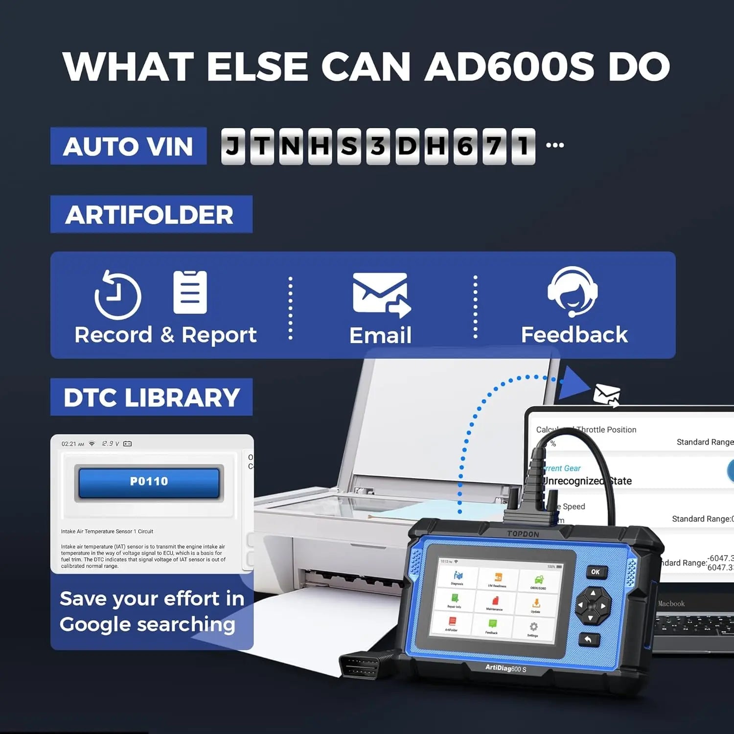 TOPDON ArtiDiag600S – Scanner Diagnostic Auto Professionnel OBD2 | Lecture Codes Moteur, ABS, Airbag, Transmission + 9 Réinitialisations Spécialisées HushBimmer