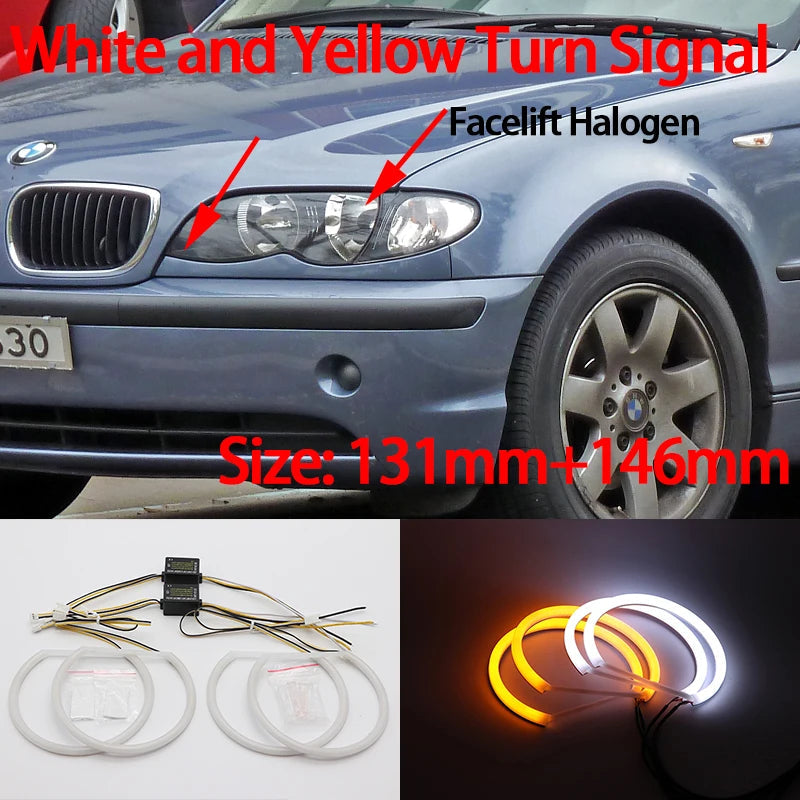 Angel Eyes LED Blanc 6000K – Pack 4 Anneaux – BMW Série 3 E46 (1998–2006) – Halogène & Xénon HushBimmer