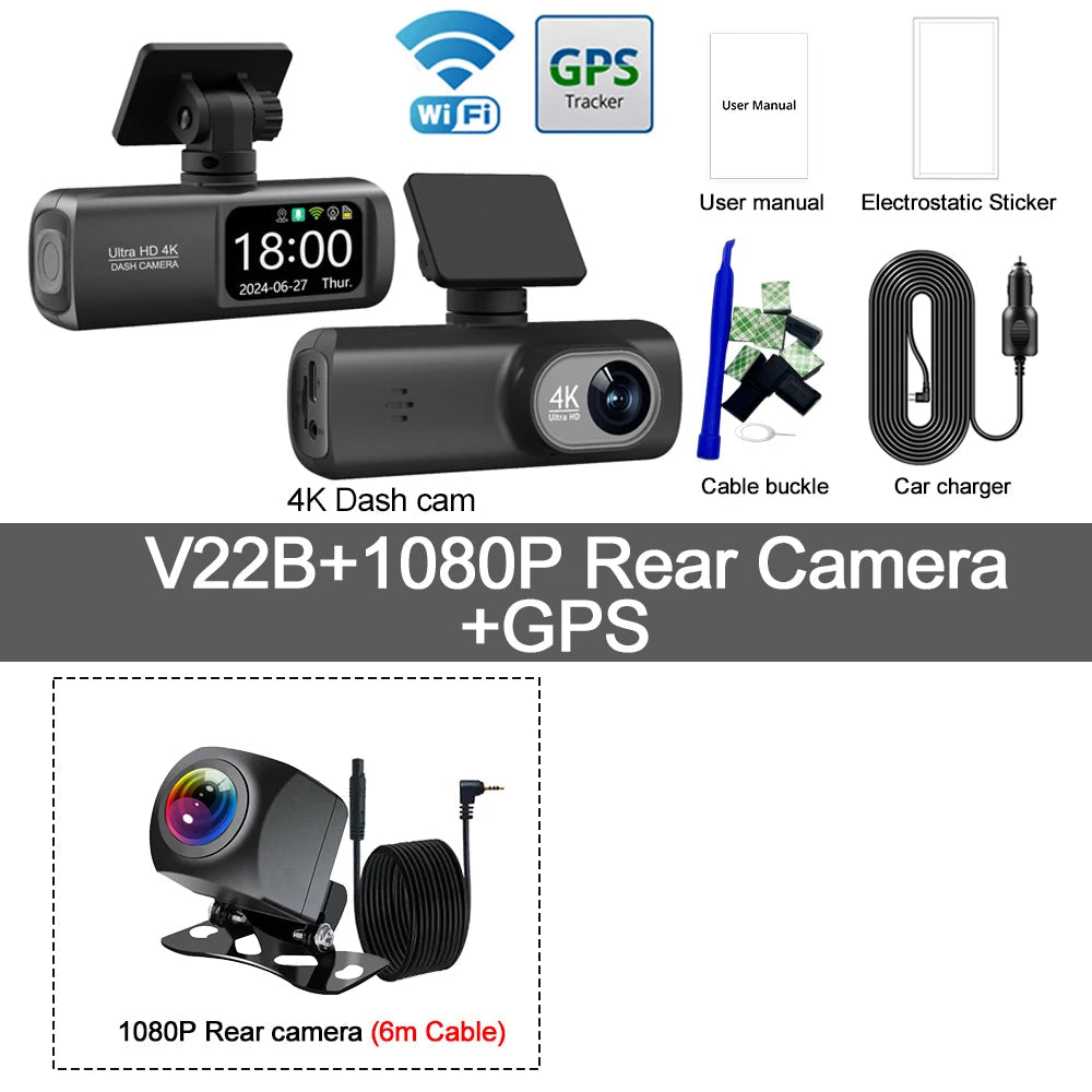 Caméra Dashcam 4K UHD Double Objectif avec WiFi, GPS et Surveillance 24h HushBimmer