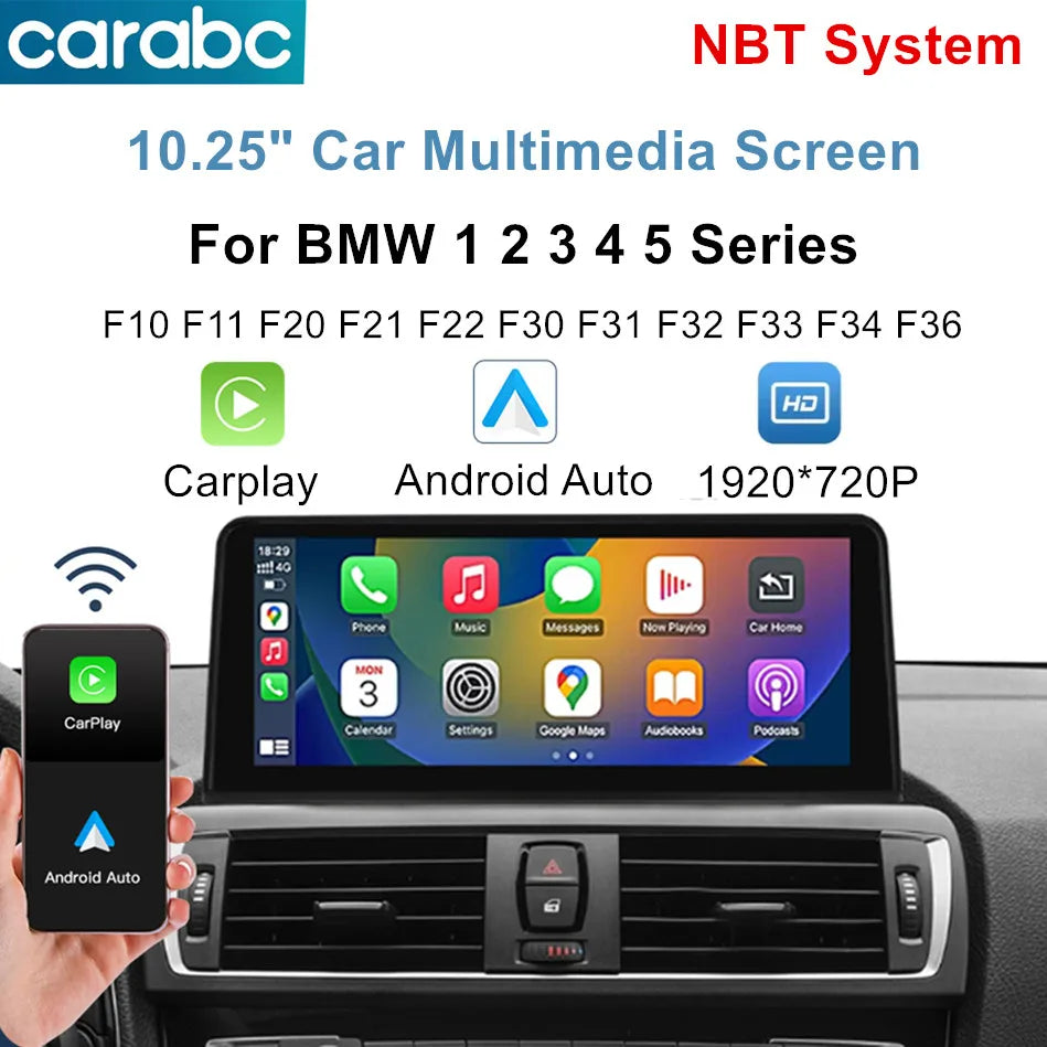 Écran Tactile GPS CarPlay & Android Auto – Pour BMW Série 1/2/3/4/5 F10 F11 F20 F21 F22 F30 F31 (Système NBT) HushBimmer