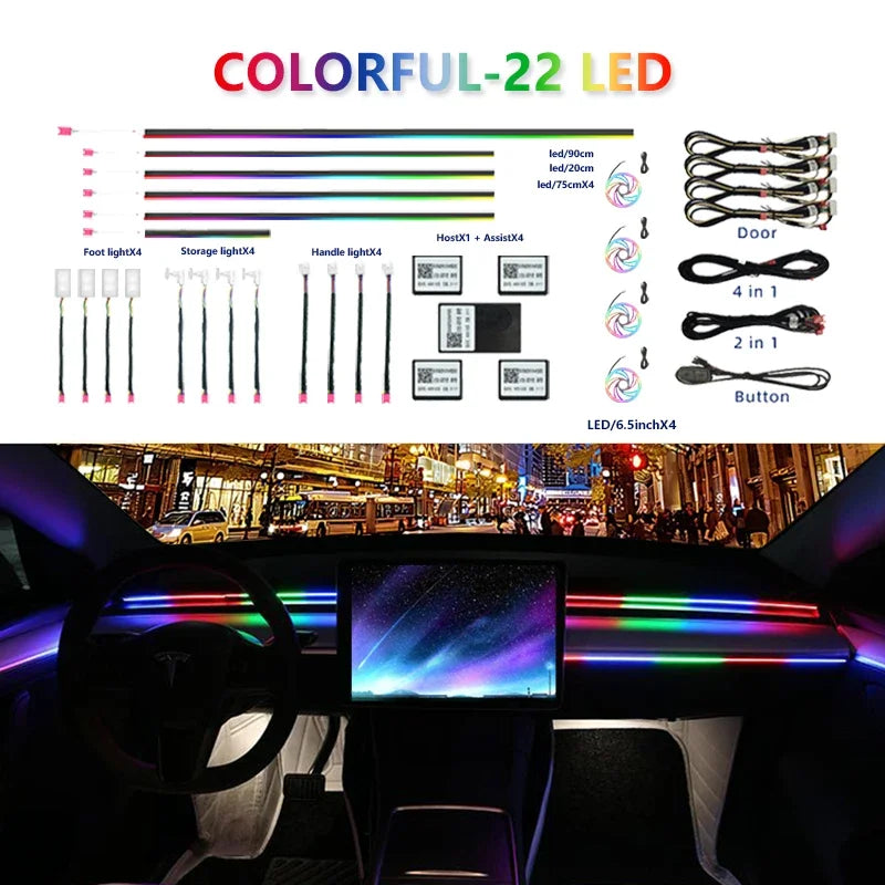 Kit Lumières Ambiance Intérieure Voiture 6 à 22 en 1 – LED Multicolores Contrôle App – Éclairage Atmosphère Musique – 12V HushBimmer
