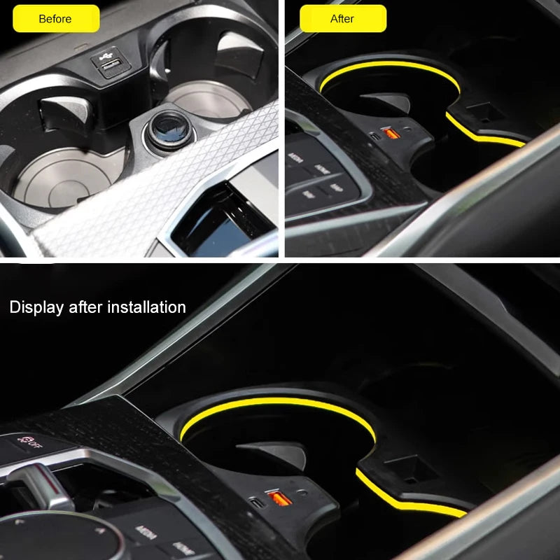 Cadre de Porte-Gobelet LED pour BMW – Éclairage Ambiant Intégré & Finition Premium HushBimmer