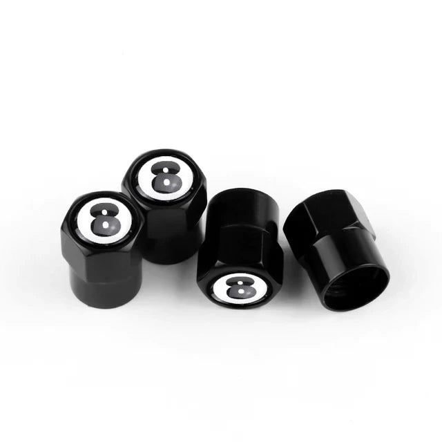 Lot de 4 Capuchons de Valve Hexagonaux Noirs – Aluminium – Universels pour Voiture, Moto, Vélo, Camion HushBimmer