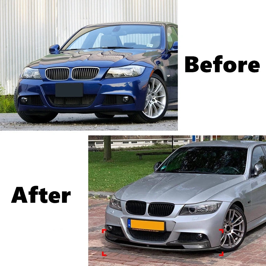 Spoiler Avant Pare-Chocs – BMW Série 3 E90 E91 LCI M Sport (2009–2012) – Finition Noir Brillant ou Carbone HushBimmer