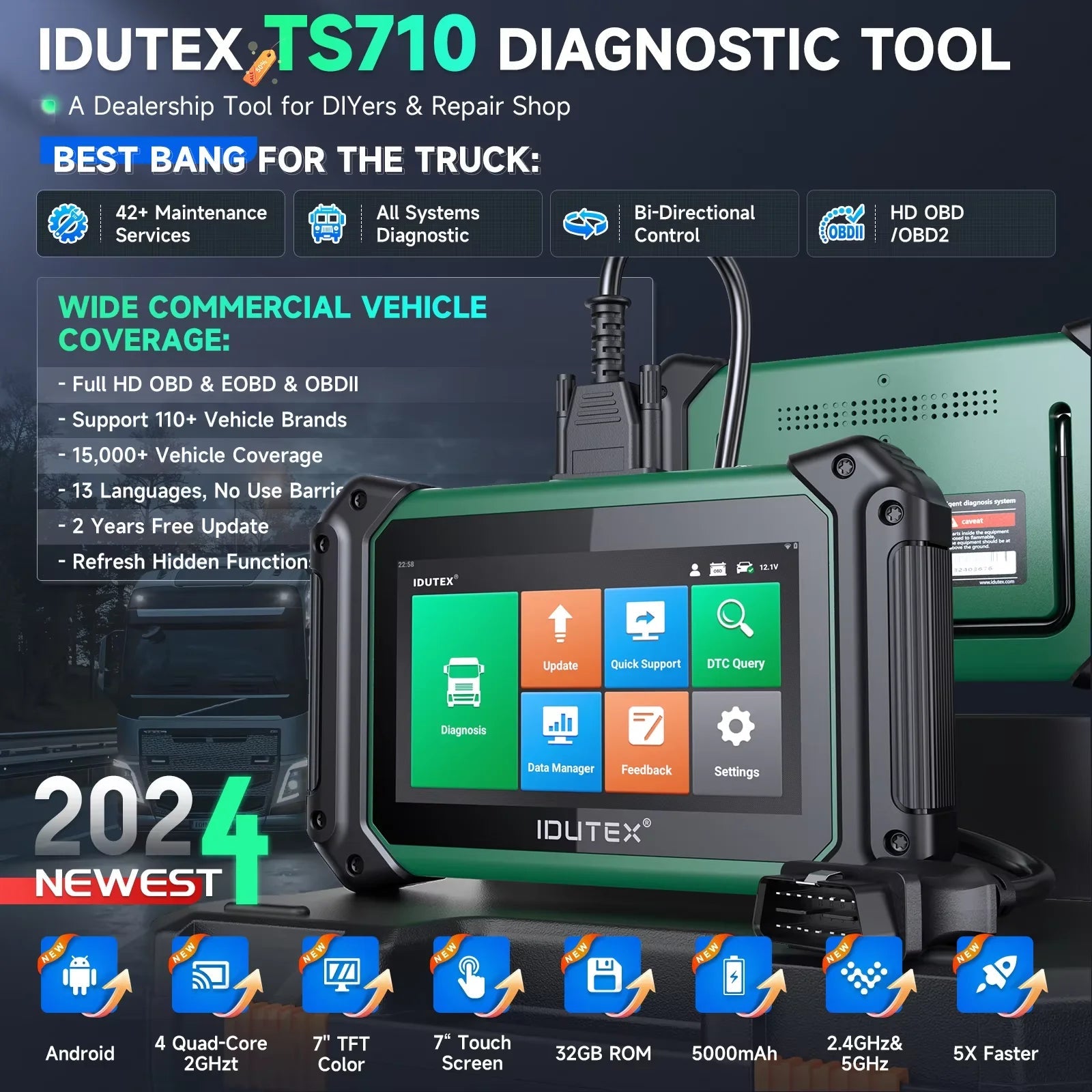 IDUTEX TS710 – Scanner Diagnostic Poids Lourd Bi-Directionnel | 42+ Fonctions de Réinitialisation | DPF, Injecteurs, SCR, AdBlue & Plus HushBimmer