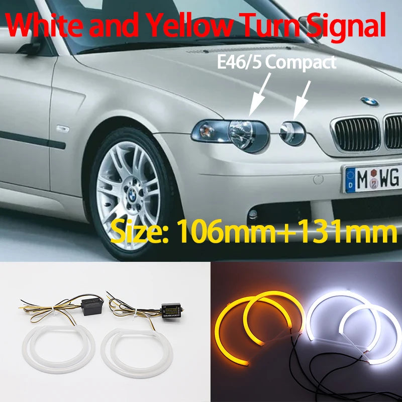 Angel Eyes LED Blanc 6000K – Pack 4 Anneaux – BMW Série 3 E46 (1998–2006) – Halogène & Xénon HushBimmer