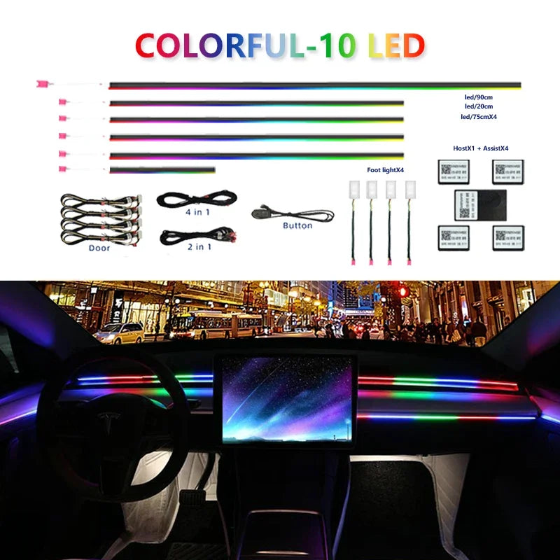 Kit Lumières Ambiance Intérieure Voiture 6 à 22 en 1 – LED Multicolores Contrôle App – Éclairage Atmosphère Musique – 12V HushBimmer