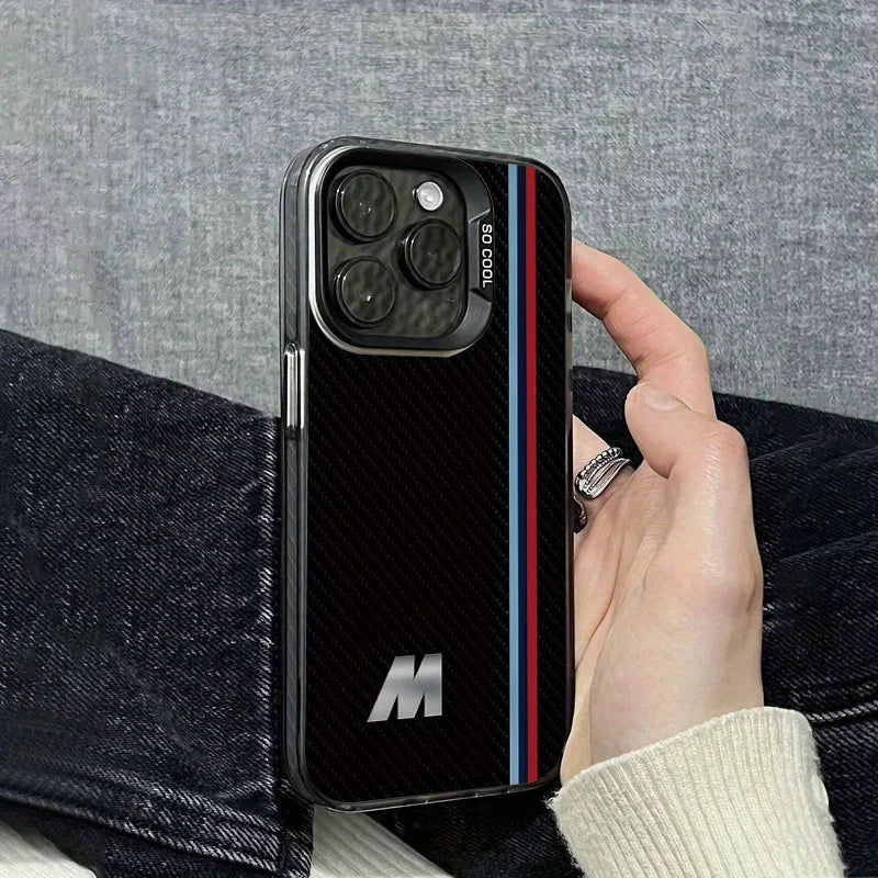Coque iPhone 16, 15, 14, 13, 12, 11 Pro/Pro Max/Plus – BMW Design Striped Letter M Transparent Souple Anti-Choc HushBimmer