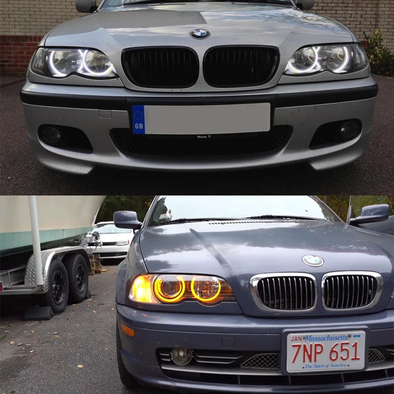 Angel Eyes LED Blanc 6000K – Pack 4 Anneaux – BMW Série 3 E46 (1998–2006) – Halogène & Xénon HushBimmer