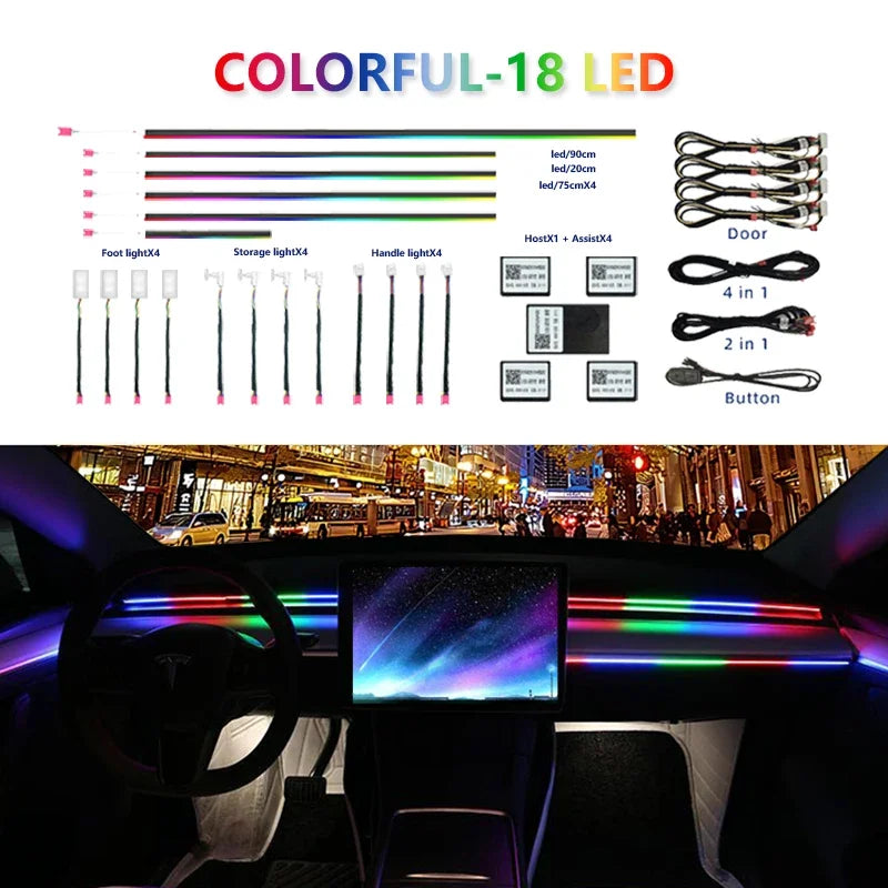 Kit Lumières Ambiance Intérieure Voiture 6 à 22 en 1 – LED Multicolores Contrôle App – Éclairage Atmosphère Musique – 12V HushBimmer