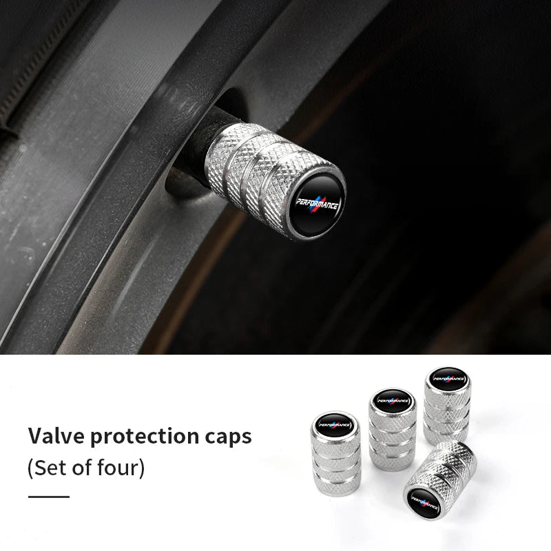 Capuchons de Valve de Roue – Design BMW Performance – Lot de 4 – Accessoires Universels pour Pneus Auto HushBimmer