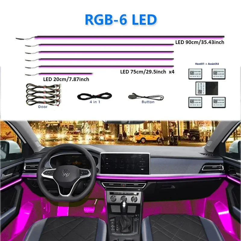 Kit Lumières Ambiance Intérieure Voiture 6 à 22 en 1 – LED Multicolores Contrôle App – Éclairage Atmosphère Musique – 12V HushBimmer
