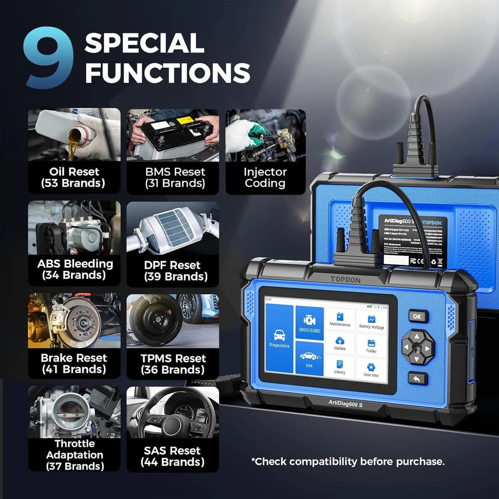 TOPDON ArtiDiag600S – Scanner Diagnostic Auto Professionnel OBD2 | Lecture Codes Moteur, ABS, Airbag, Transmission + 9 Réinitialisations Spécialisées HushBimmer