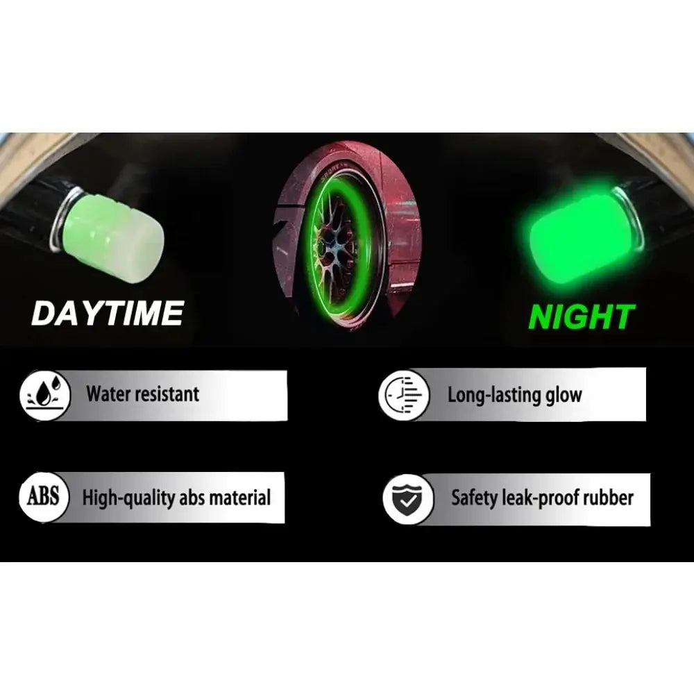 Capuchons de Valve Lumineux (x4) – Effet Phosphorescent – Pour Voitures, Motos, Vélos et Trottinettes HushBimmer