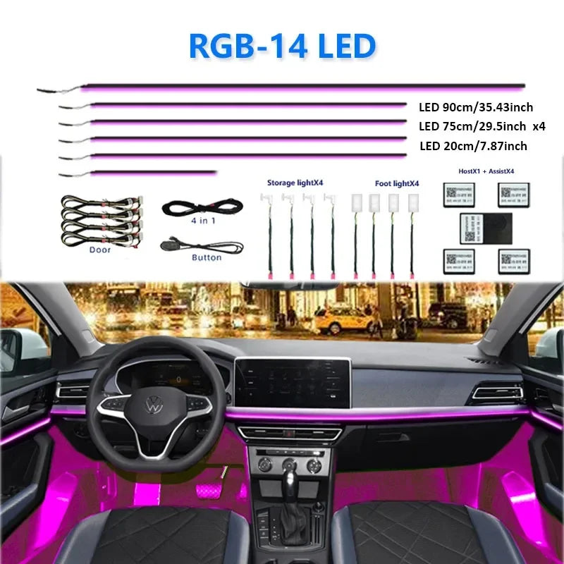 Kit Lumières Ambiance Intérieure Voiture 6 à 22 en 1 – LED Multicolores Contrôle App – Éclairage Atmosphère Musique – 12V HushBimmer