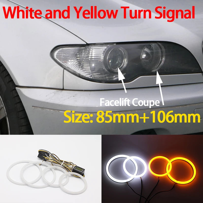 Angel Eyes LED Blanc 6000K – Pack 4 Anneaux – BMW Série 3 E46 (1998–2006) – Halogène & Xénon HushBimmer