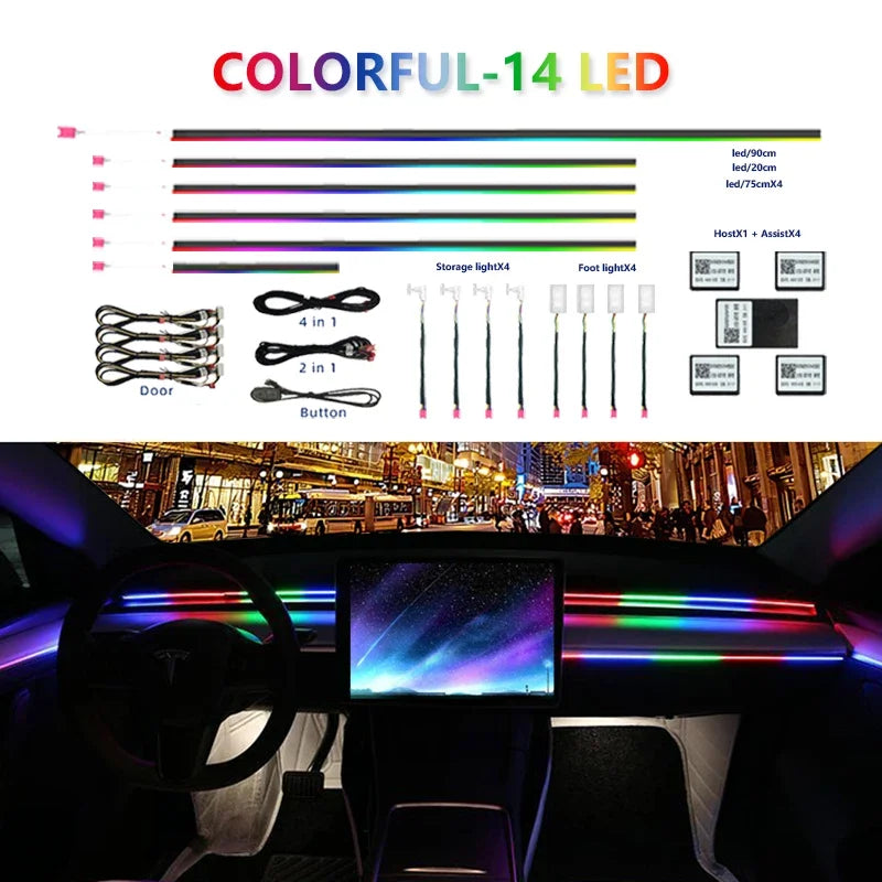 Kit Lumières Ambiance Intérieure Voiture 6 à 22 en 1 – LED Multicolores Contrôle App – Éclairage Atmosphère Musique – 12V HushBimmer